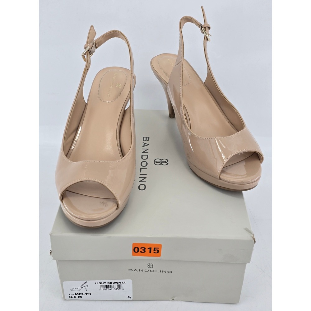 Bandolino Melt3 Peep Toe Slingback Pumps Women 8.5 Light Brown Patent -Excellent